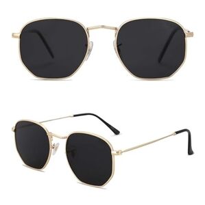 Polarized Hexagonal Sunglasses Polygon Shades SJ1072 Black Gold